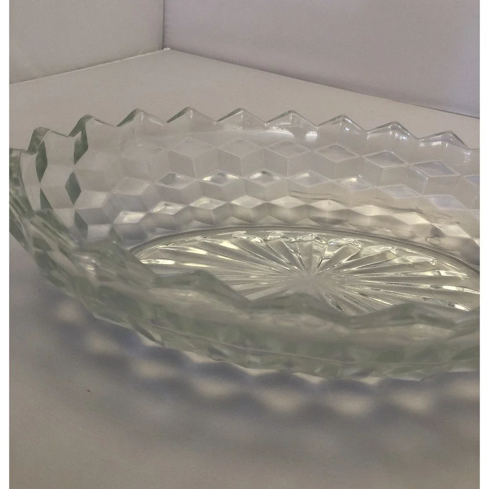Vintage Bowl Clear Glass Starburst Etched Spiked Edges 9.5 x‎ 5